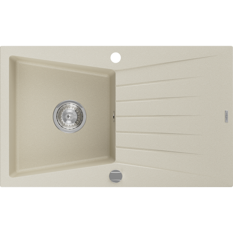 Mexen Cesar évier en granit à 1 bac avec égouttoir 775 x 470 mm, beige, siphon chromé - 6514771010-69