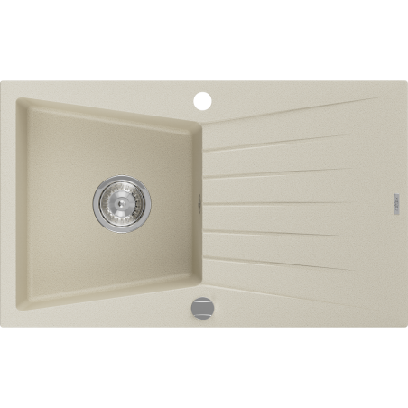 Mexen Cesar évier en granit 1 cuve avec égouttoir 775 x 470 mm, beige, siphon chromé - 6514771010-69