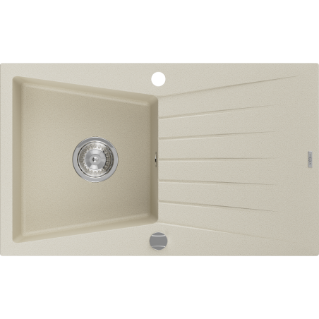 Mexen Cesar évier en granit à 1 bac avec égouttoir 775 x 470 mm, beige, siphon chromé - 6514771010-69