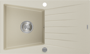 Mexen Cesar évier en granit à 1 bac avec égouttoir 775 x 470 mm, beige, siphon chromé - 6514771010-69