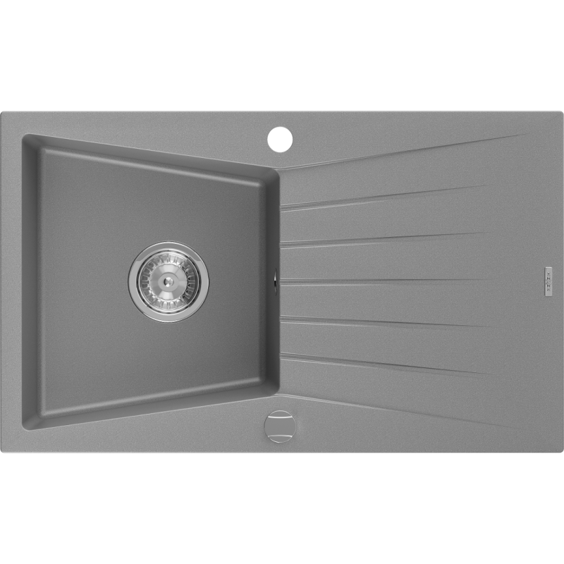 Mexen Cesar Évier en granit 1 bac avec égouttoir 775 x 470 mm, gris, siphon chromé - 6514771010-71