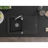 Mexen Cesar évier en granit 1 bac avec égouttoir 775 x 470 mm, noir/argent métallisé, siphon chromé - 6514771010-73