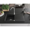 Mexen Cesar évier en granit 1 bac avec égouttoir 775 x 470 mm, noir/argent métallisé, siphon chromé - 6514771010-73