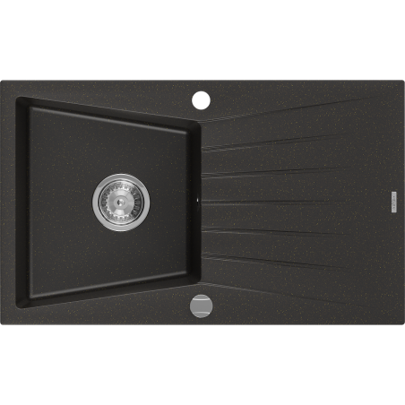 Mexen César évier en granit 1 bac avec égouttoir 775 x 470 mm, noir/or métallisé, siphon chromé - 6514771010-75