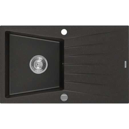 Mexen Cesar évier en granit à 1 cuve avec égouttoir 775 x 470 mm, Noir/Or métallique - 6514771010-75