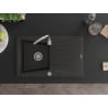Mexen César évier en granit 1 bac avec égouttoir 775 x 470 mm, noir/or métallisé, siphon chromé - 6514771010-75