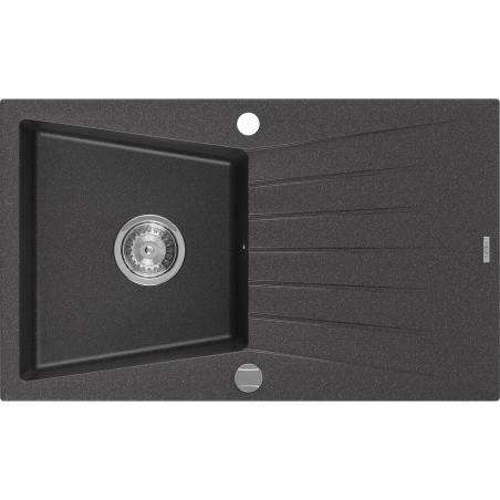 Mexen Cesar évier en granit à 1 cuve avec égouttoir 775 x 470 mm, Noir moucheté - 6514771010-76