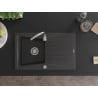 Mexen Cesar évier en granit 1 bac avec égouttoir 775 x 470 mm, noir moucheté, siphon chromé - 6514771010-76