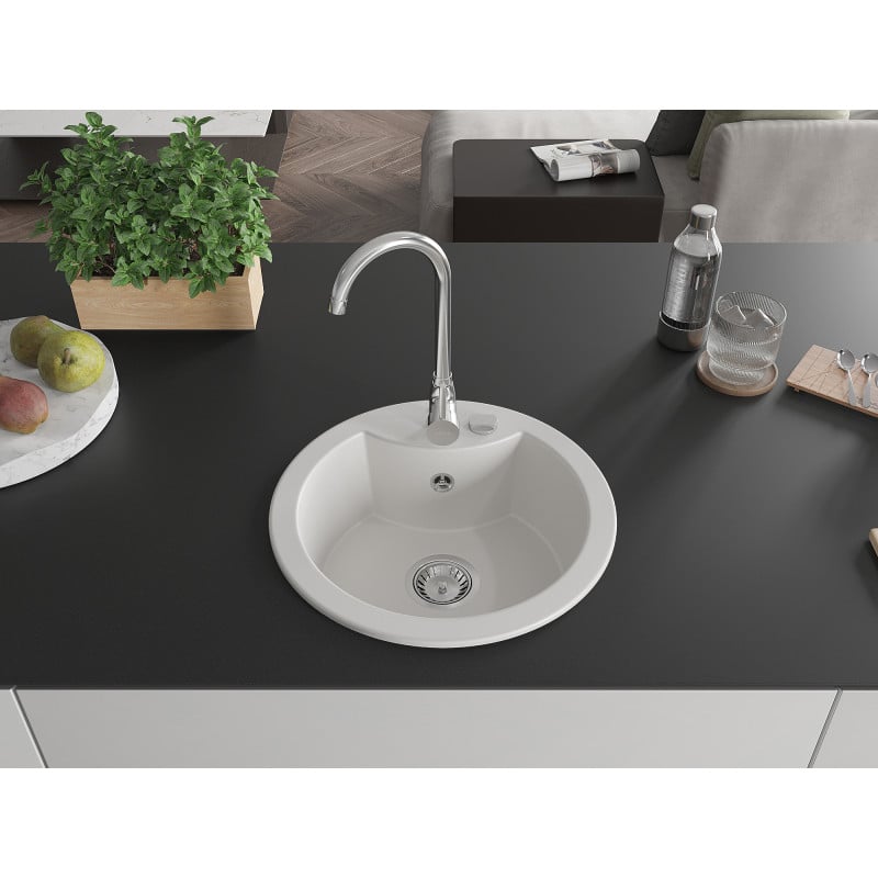 Mexen Diego évier en granit 1 bac 488 x 480 mm, blanc, siphon chromé - 6512481000-20