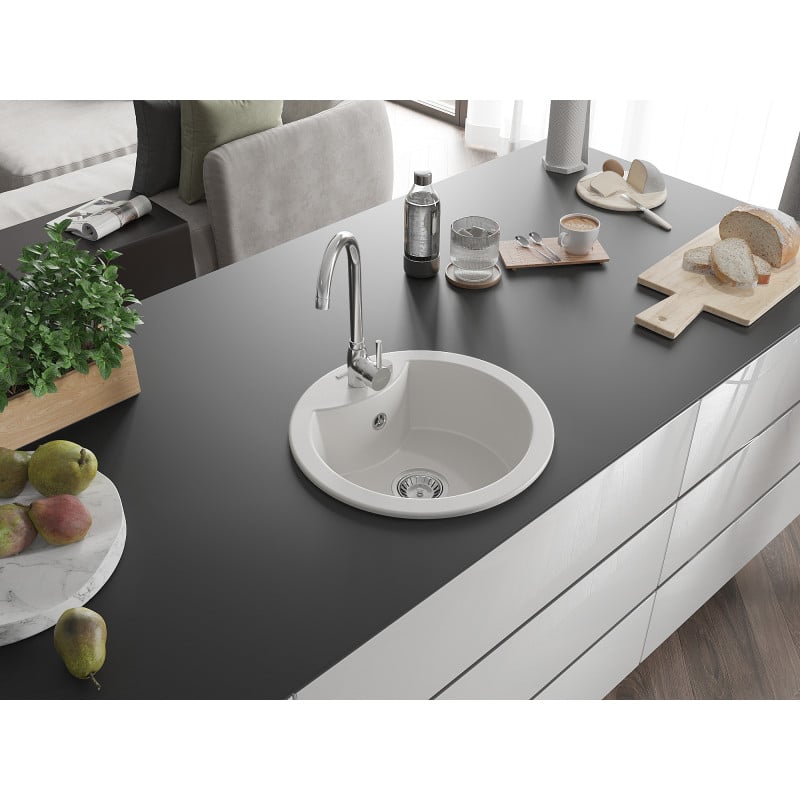 Mexen Diego évier en granit 1 bac 488 x 480 mm, blanc, siphon chromé - 6512481000-20