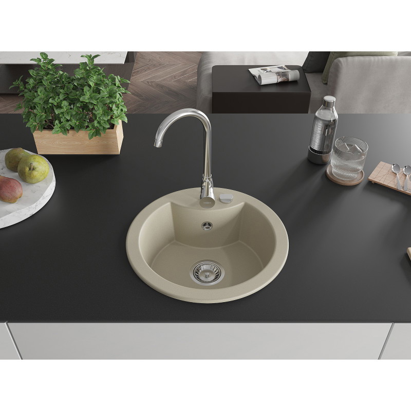 Mexen Diego évier en granit à 1 bac 488 x 480 mm, beige, siphon chromé - 6512481000-69