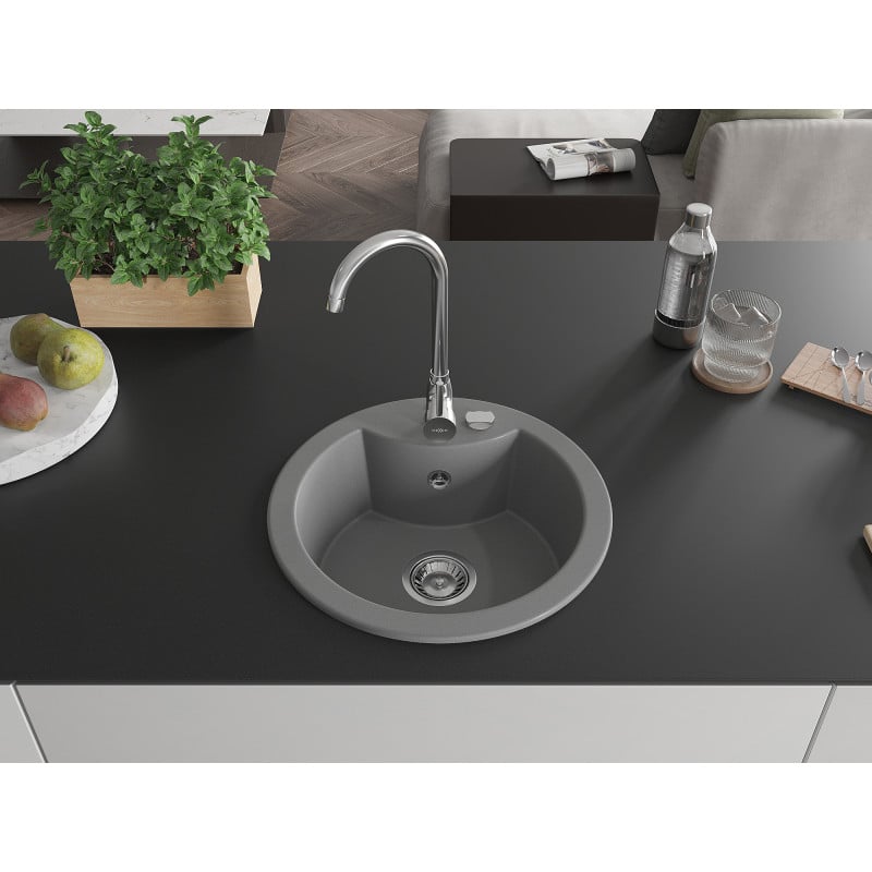 Mexen Diego évier en granit 1 bac 488 x 480 mm, gris, siphon chromé - 6512481000-71