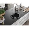 Mexen Diego évier en granit 1 bac 488 x 480 mm, noir/métallique argent, siphon chromé - 6512481000-73