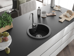 Mexen Diego évier en granit à 1 cuve 488 x 480 mm, Noir/Argent métallique - 6512481000-73