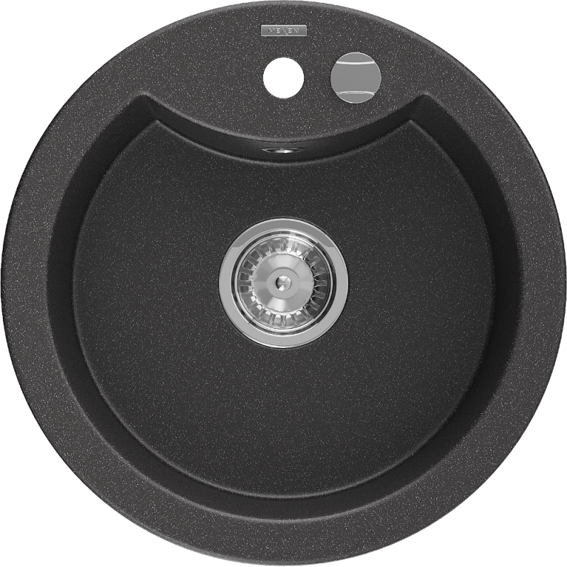 Mexen Diego évier granit 1-bac 488 x 480 mm, noir moucheté, siphon chromé - 6512481000-76