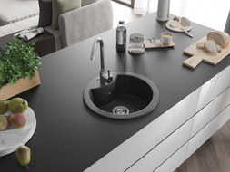 Mexen Diego évier en granit à 1 bac 488 x 480 mm, noir, siphon chromé - 6512481000-77