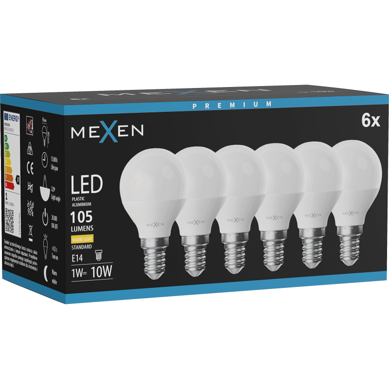 Mexen Nova 6x Ampoule LED E14, G45, 1W, Chaude - 3000K, 105 lm - L101-E14-0130-01x06