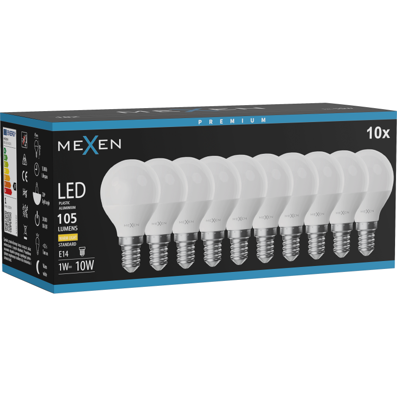 Mexen Nova 10x Ampoule LED E14, G45, 1W, Chaude - 3000K, 105 lm - L101-E14-0130-01x10