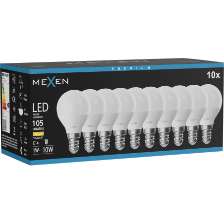 Mexen Nova 10x Ampoule LED E14, G45, 1W, Chaude - 3000K, 105 lm - L101-E14-0130-01x10
