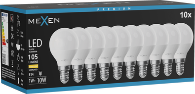 Mexen Nova 10x Ampoule LED E14, G45, 1W, Chaude - 3000K, 105 lm - L101-E14-0130-01x10