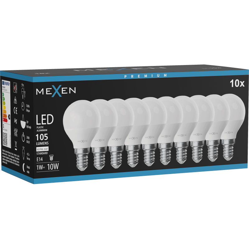 Mexen Nova 10x Ampoule LED E14, G45, 1W, Neutre - 4000K, 105 lm - L101-E14-0140-01x10