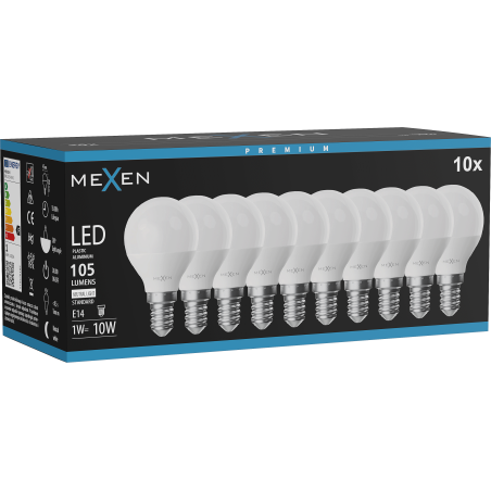 Mexen Nova 10x Ampoule LED E14, G45, 1W, Neutre - 4000K, 105 lm - L101-E14-0140-01x10