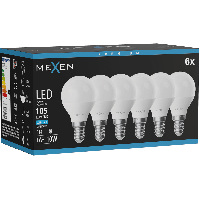 Mexen Nova 6x Ampoule LED E14, G45, 1W, Froid - 6500K, 105 lm - L101-E14-0165-01x06