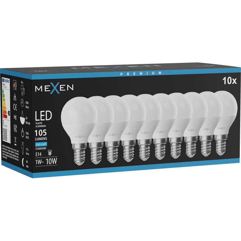 Mexen Nova 10x Ampoule LED E14, G45, 1W, Froid - 6500K, 105 lm - L101-E14-0165-01x10