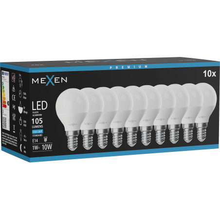 Mexen Nova 10x Ampoule LED E14, G45, 1W, Froid - 6500K, 105 lm - L101-E14-0165-01x10