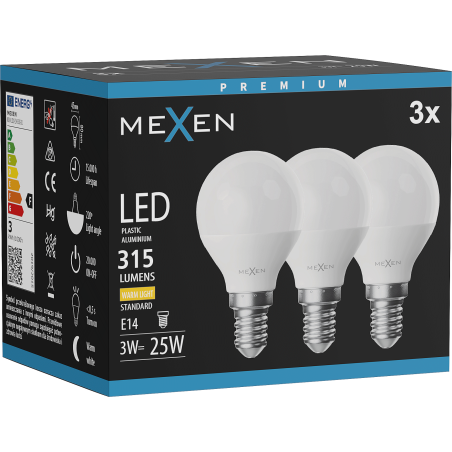 Mexen Nova 3x Ampoule LED E14, G45, 3W, Chaude - 3000K, 315 lm - L101-E14-0330-01x03