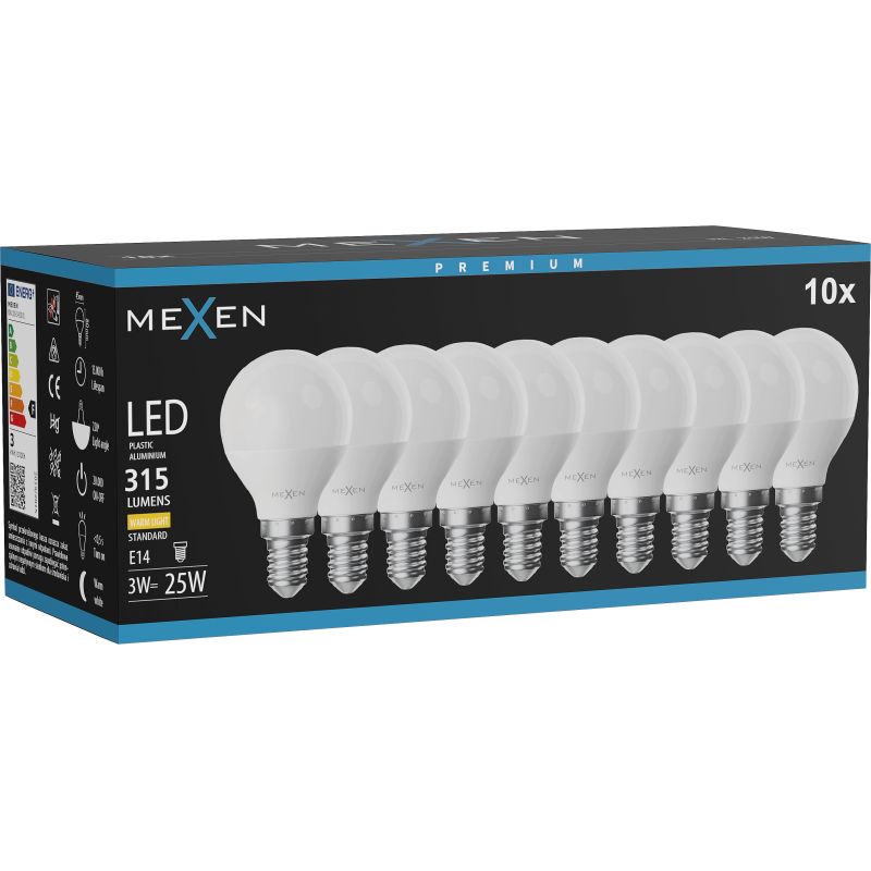 Mexen Nova 10x Ampoule LED E14, G45, 3W, Chaude - 3000K, 315 lm - L101-E14-0330-01x10