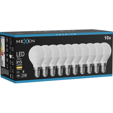 Mexen Nova 10x Ampoule LED E14, G45, 3W, Chaude - 3000K, 315 lm - L101-E14-0330-01x10