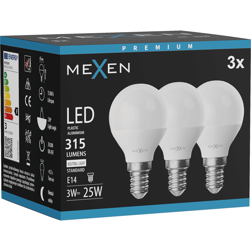 Mexen Nova 3x Ampoule LED E14, G45, 3W, Neutre - 4000K, 315 lm - L101-E14-0340-01x03