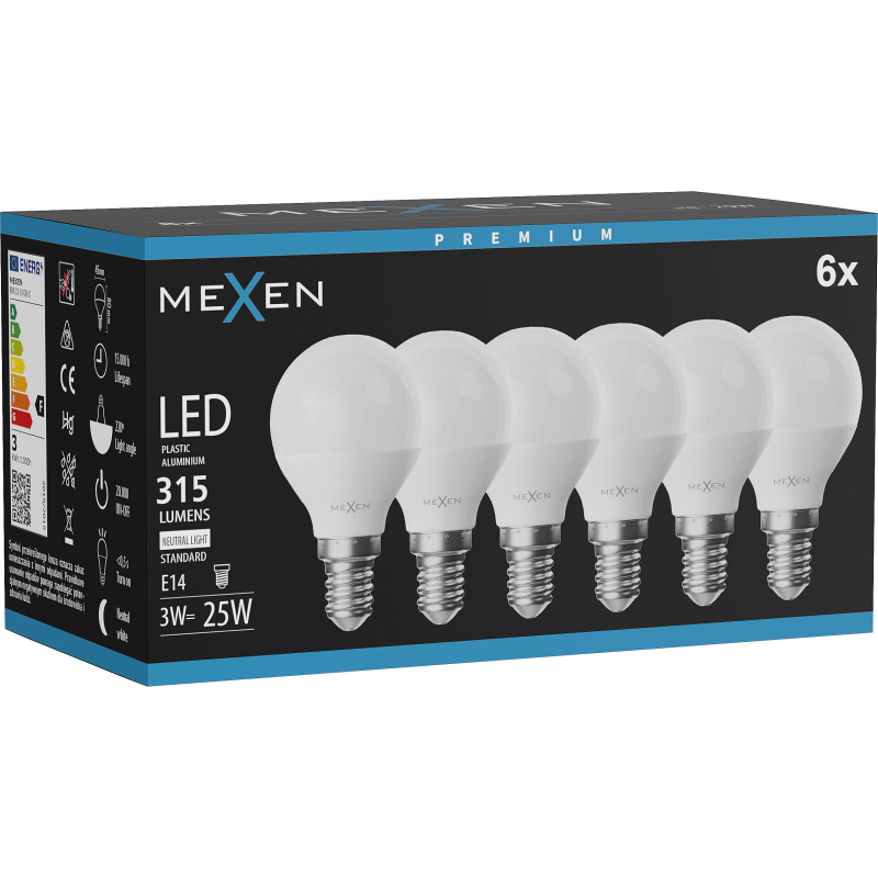 Mexen Nova 6x Ampoule LED E14, G45, 3W, Neutre - 4000K, 315 lm - L101-E14-0340-01x06