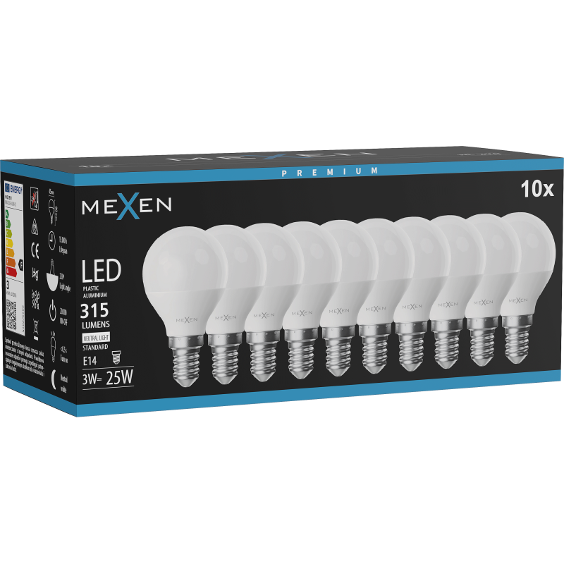 Mexen Nova 10x Ampoule LED E14, G45, 3W, Neutre - 4000K, 315 lm - L101-E14-0340-01x10