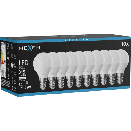 Mexen Nova 10x Ampoule LED E14, G45, 3W, Neutre - 4000K, 315 lm - L101-E14-0340-01x10