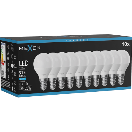 Mexen Nova 10x Ampoule LED E14, G45, 3W, Froid - 6500K, 315 lm - L101-E14-0365-01x10