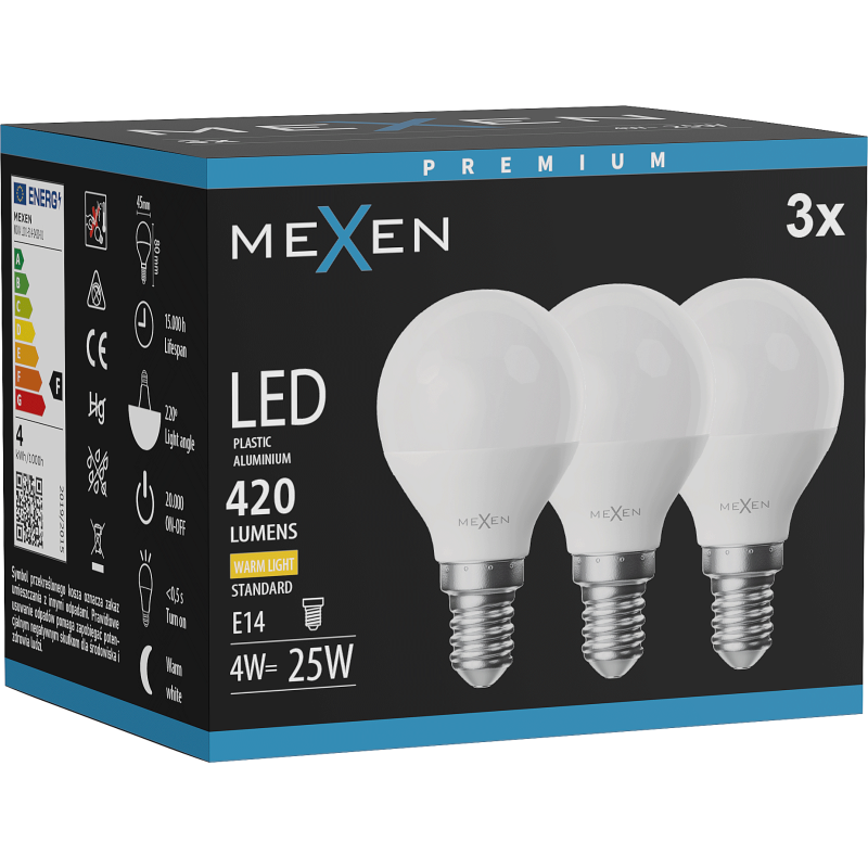 Mexen Nova 3x Ampoule LED E14, G45, 4W, Chaude - 3000K, 420 lm - L101-E14-0430-01x03