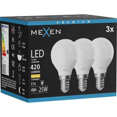 Mexen Nova 3x Ampoule LED E14, G45, 4W, Chaude - 3000K, 420 lm - L101-E14-0430-01x03
