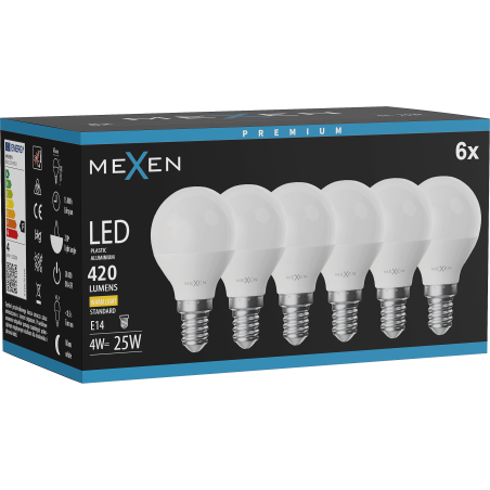 Mexen Nova 6x Ampoule LED E14, G45, 4W, Chaude - 3000K, 420 lm - L101-E14-0430-01x06