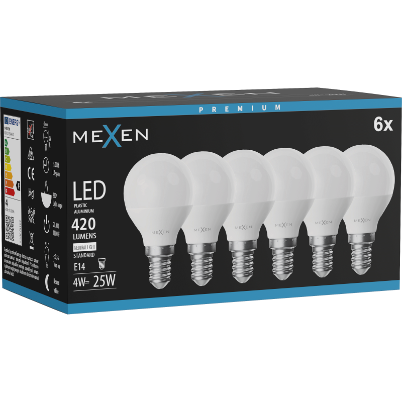Mexen Nova 6x Ampoule LED E14, G45, 4W, Neutre - 4000K, 420 lm - L101-E14-0440-01x06