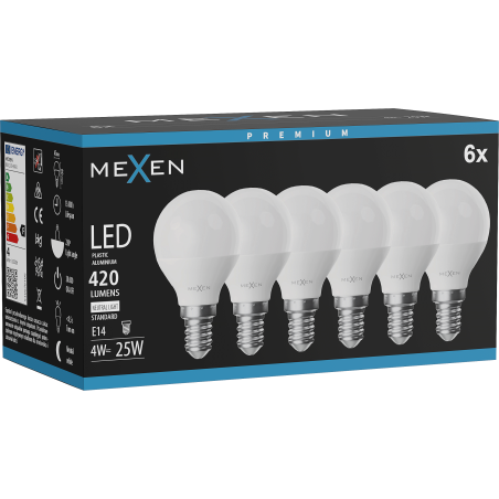 Mexen Nova 6x Ampoule LED E14, G45, 4W, Neutre - 4000K, 420 lm - L101-E14-0440-01x06