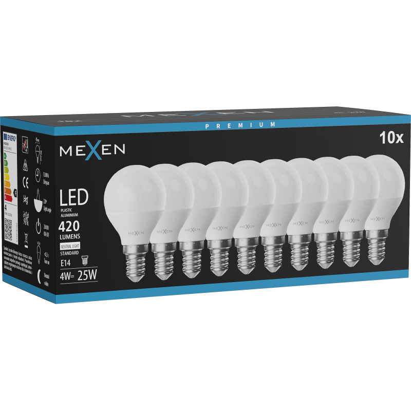 Mexen Nova 10x Ampoule LED E14, G45, 4W, Neutre - 4000K, 420 lm - L101-E14-0440-01x10