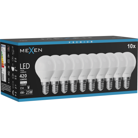 Mexen Nova 10x Ampoule LED E14, G45, 4W, Neutre - 4000K, 420 lm - L101-E14-0440-01x10