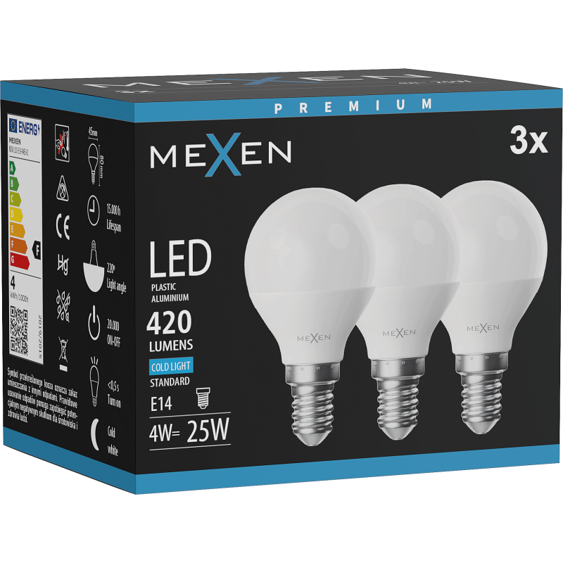 Mexen Nova 3x ampoule LED E14, G45, 4W, Froid - 6500K, 420 lm - L101-E14-0465-01x03