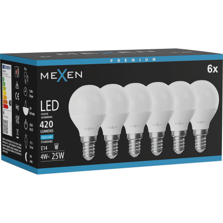 Mexen Nova 6x Ampoule LED E14, G45, 4W, Froid - 6500K, 420 lm - L101-E14-0465-01x06
