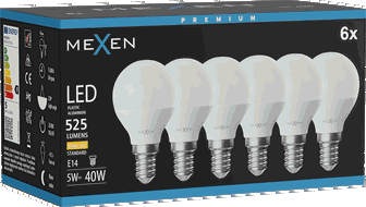 Mexen Nova 6x Ampoule LED E14, G45, 5W, Chaude - 3000K, 525 lm - L101-E14-0530-01x06