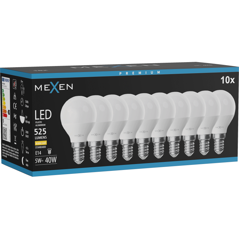 Mexen Nova 10x Ampoule LED E14, G45, 5W, Chaude - 3000K, 525 lm - L101-E14-0530-01x10