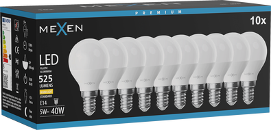 Mexen Nova 10x Ampoule LED E14, G45, 5W, Chaude - 3000K, 525 lm - L101-E14-0530-01x10