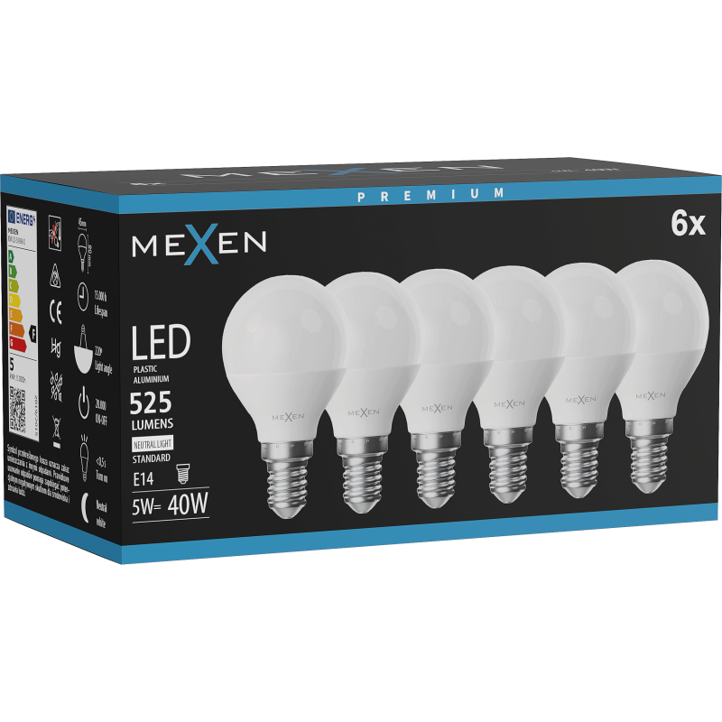 Mexen Nova 6x Ampoule LED E14, G45, 5W, Neutre - 4000K, 525 lm - L101-E14-0540-01x06